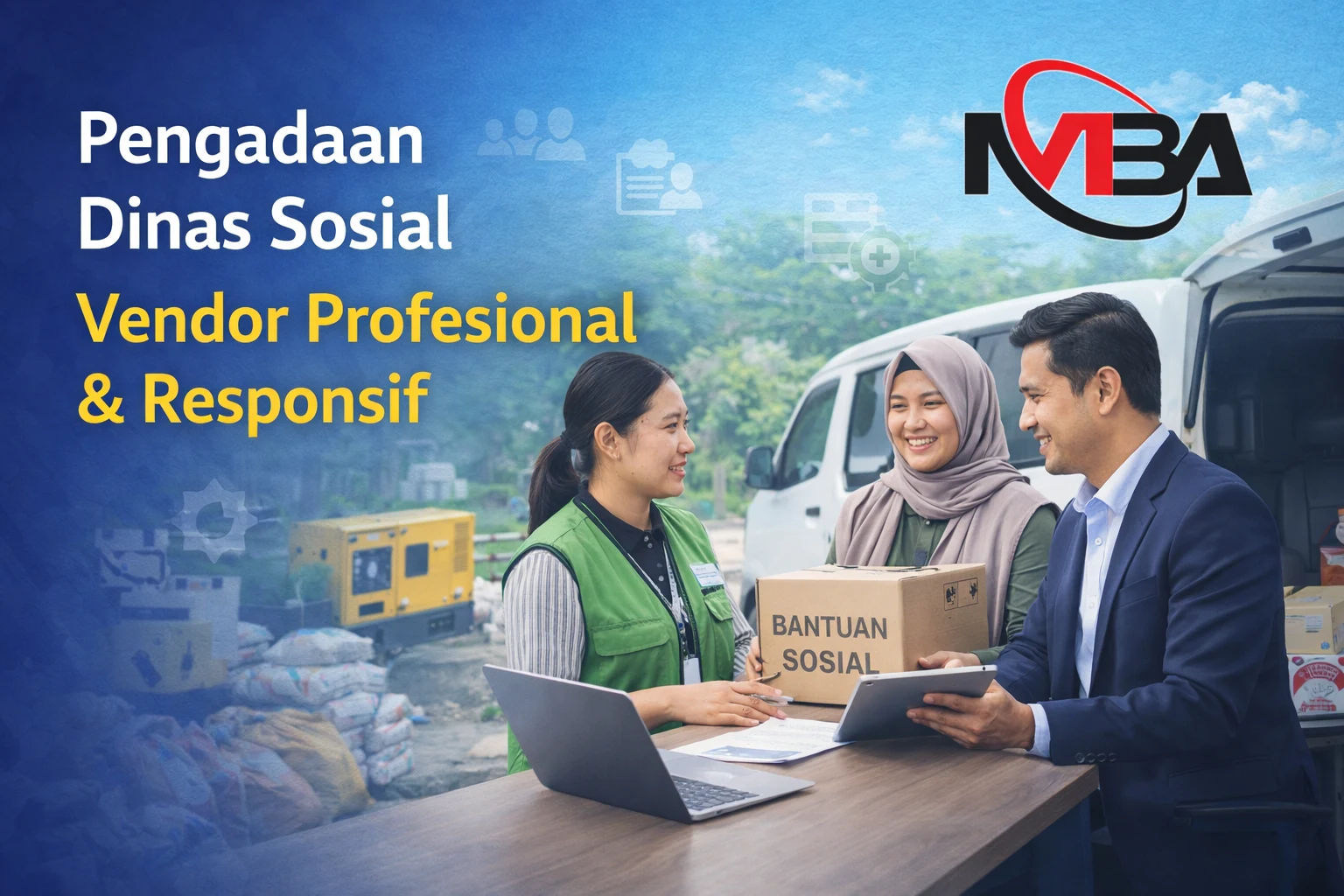 Ilustrasi pengadaan dinas sosial dengan vendor terpercaya Mulia Berkahtama Abadi untuk distribusi bantuan, kendaraan operasional, dan genset pemerintah