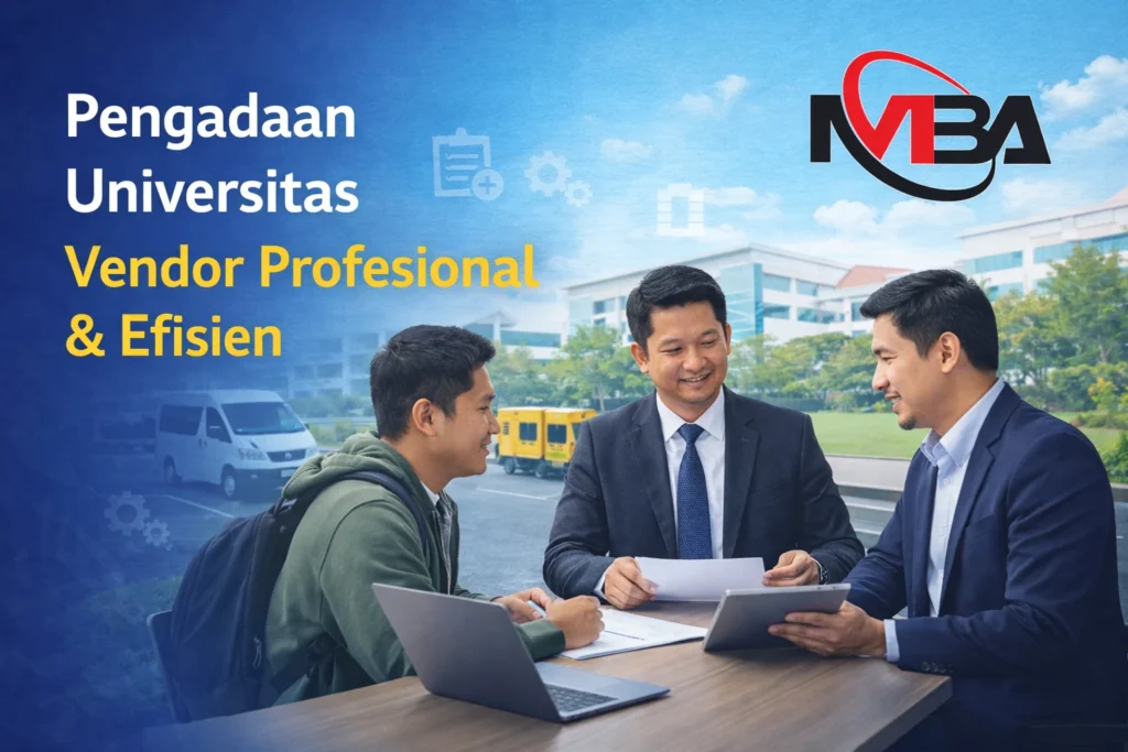 Ilustrasi pengadaan universitas dengan vendor terpercaya Mulia Berkahtama Abadi untuk kendaraan operasional kampus dan genset pendukung fasilitas pendidikan