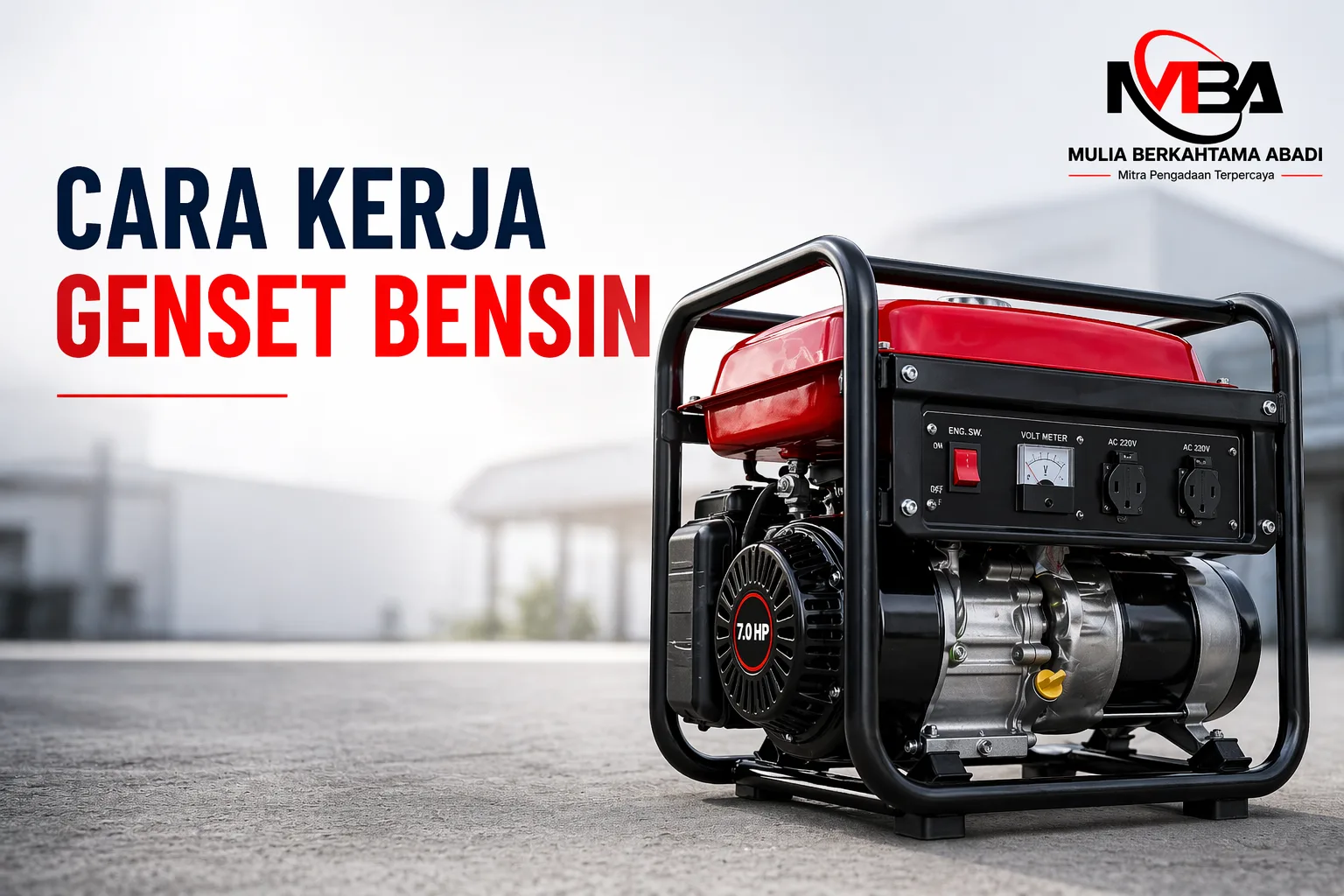 Ilustrasi cara kerja genset bensin dengan mesin generator listrik cadangan