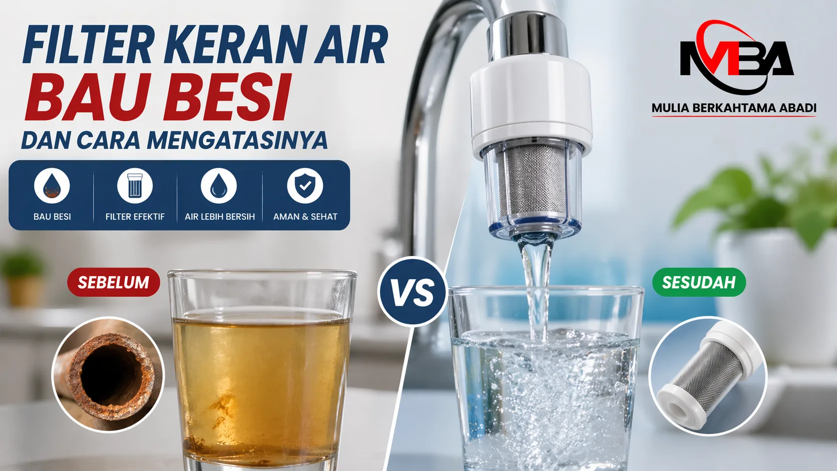 Filter keran air bau besi yang membantu menjernihkan air dari kandungan zat besi dan kotoran