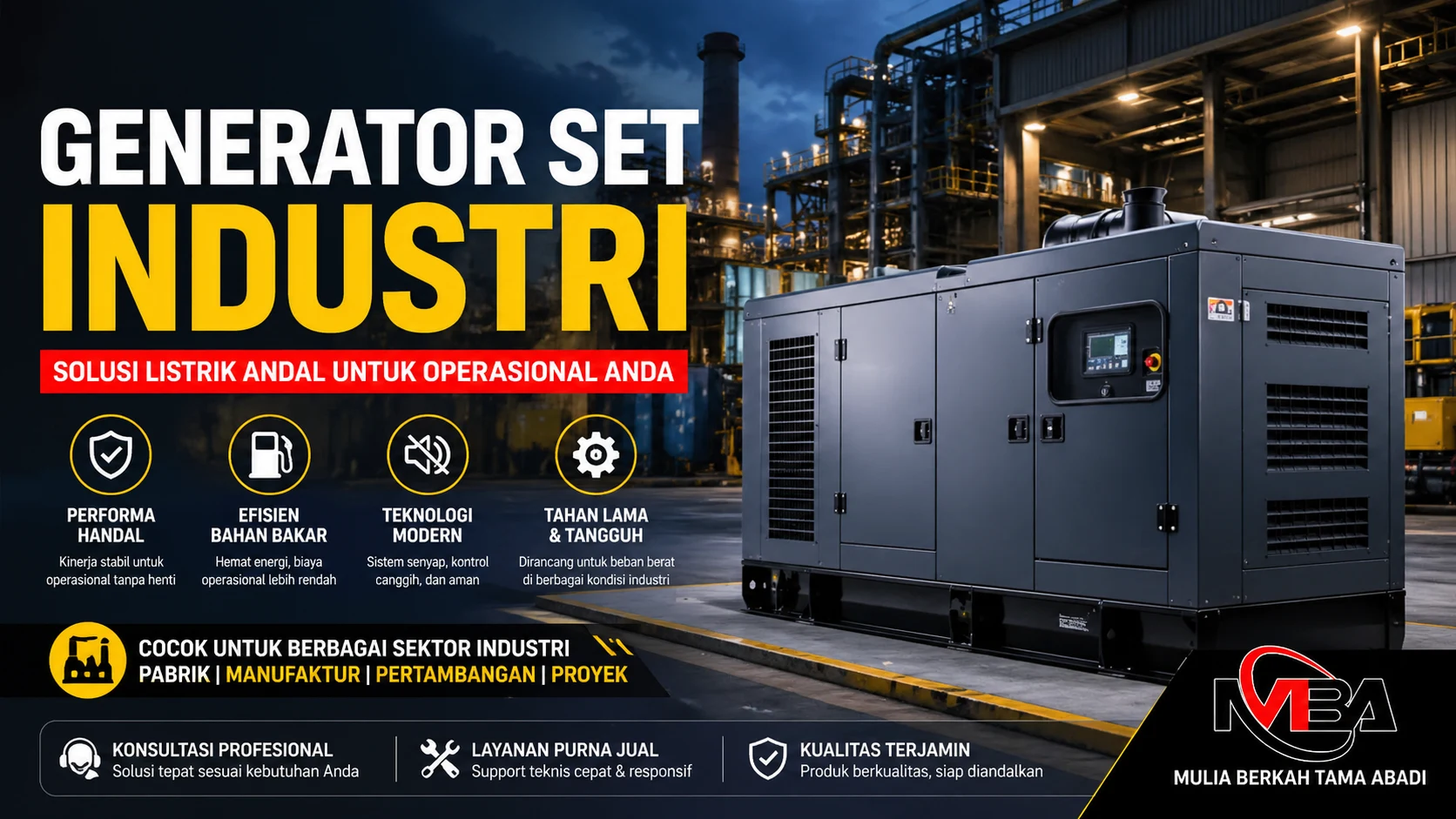 Generator set untuk industri sebagai solusi listrik operasional pabrik dan manufaktur