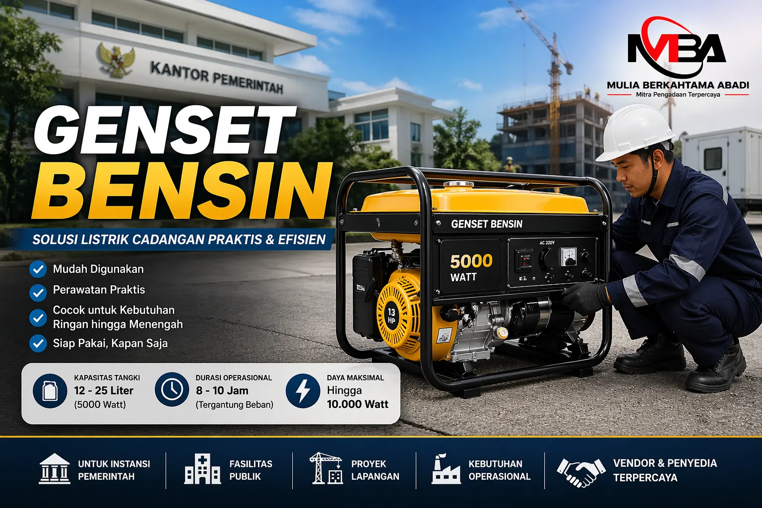 Ilustrasi penggunaan genset bensin untuk listrik cadangan yang efisien
