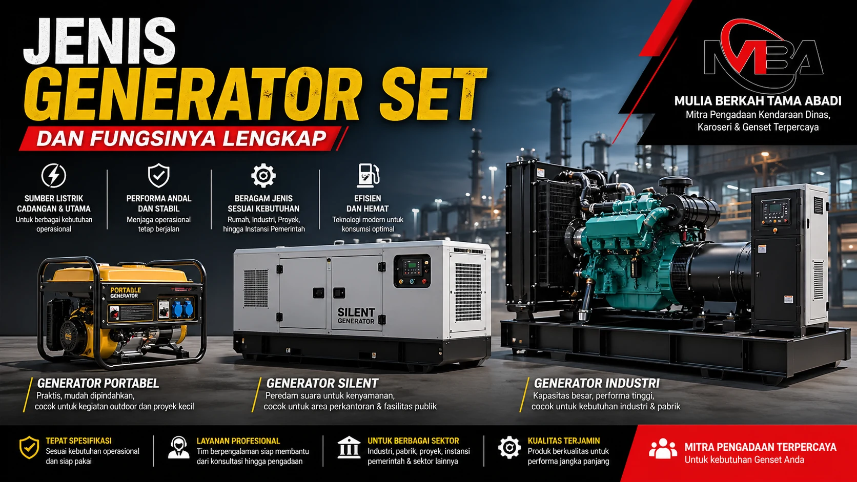 Jenis generator set untuk kebutuhan industri, proyek, dan operasional