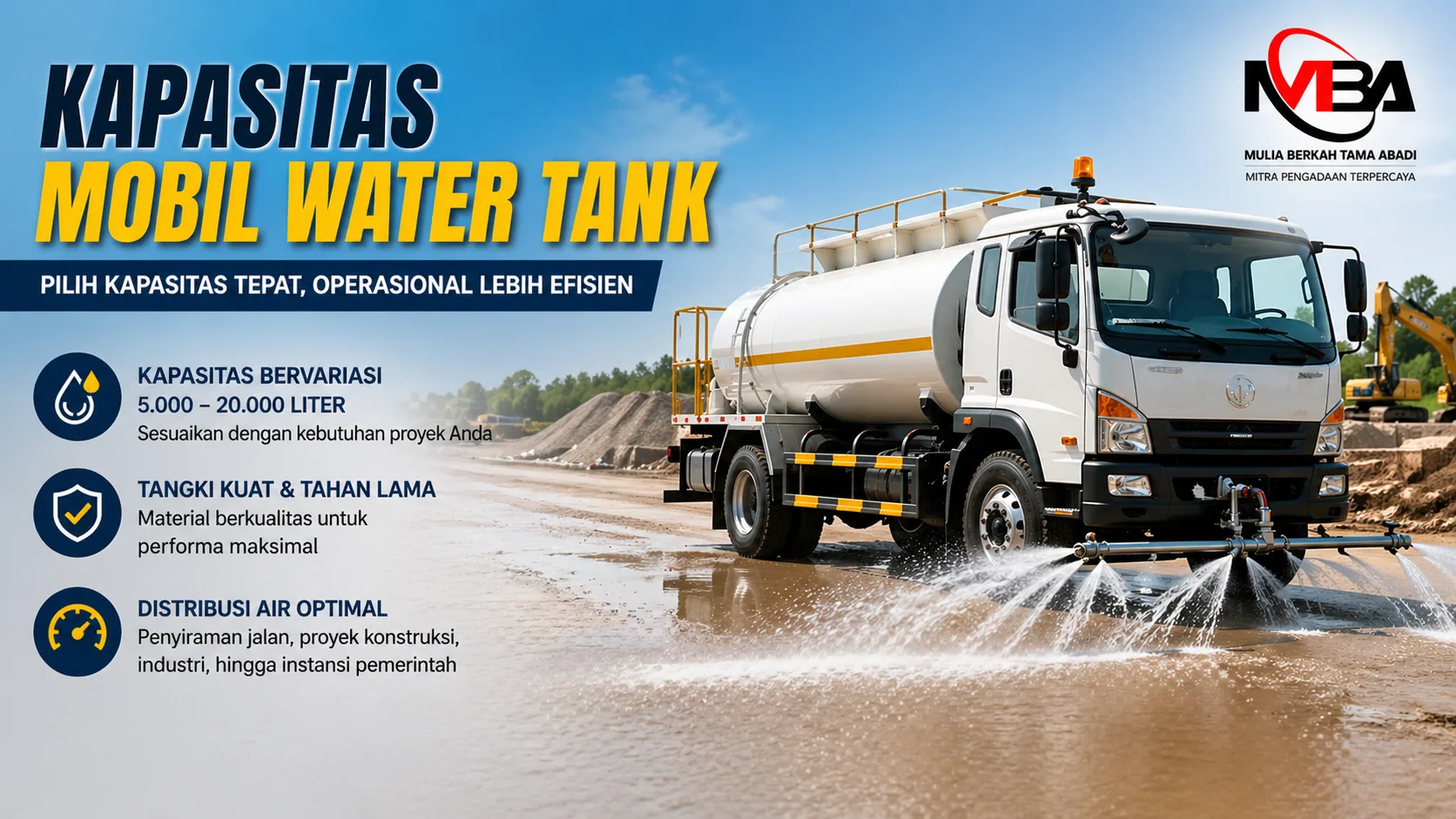 Kapasitas mobil water tank truck untuk distribusi air proyek mulai 5000 hingga 20000 liter
