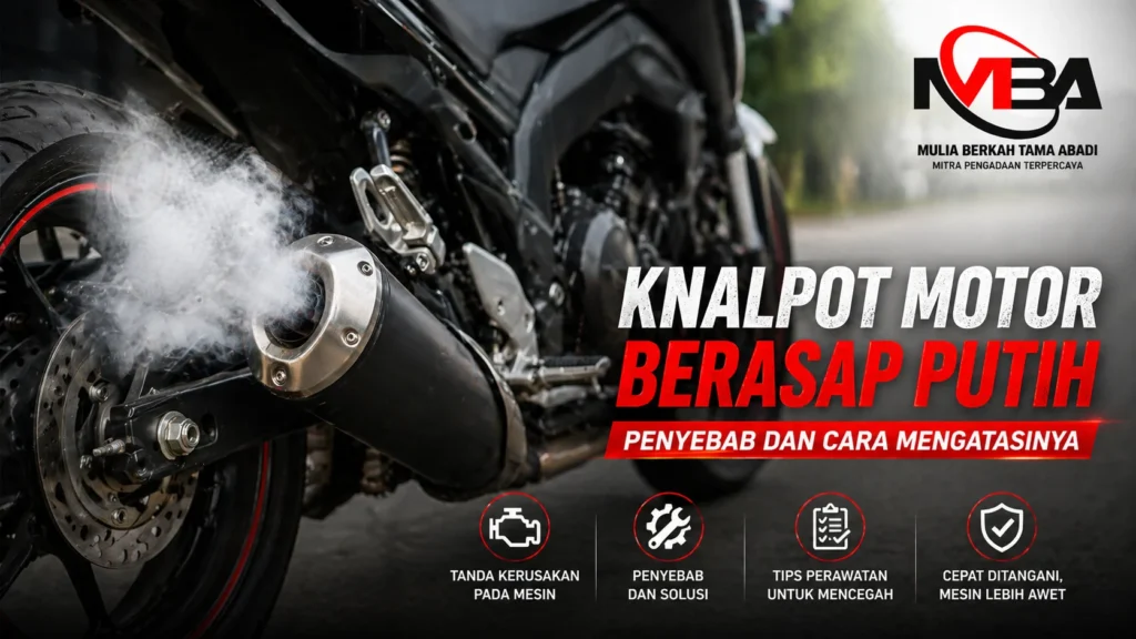 Knalpot motor berasap putih yang menandakan kerusakan mesin dan pembakaran oli