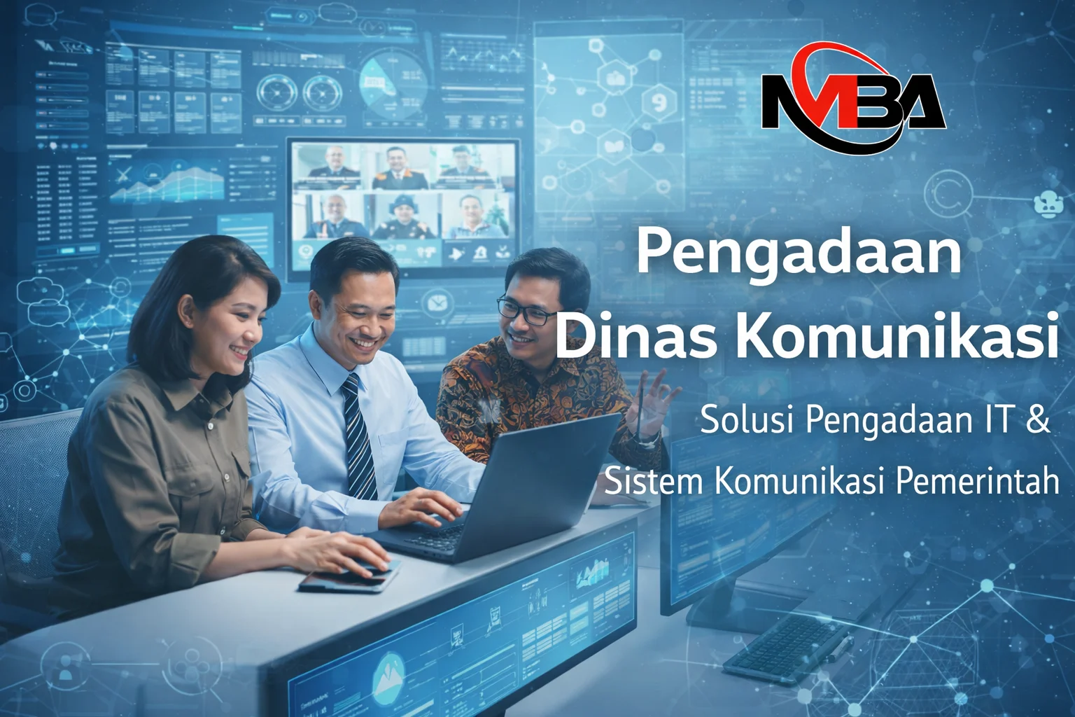 Ilustrasi pengadaan dinas komunikasi modern dengan vendor IT dan sistem digital pemerintah