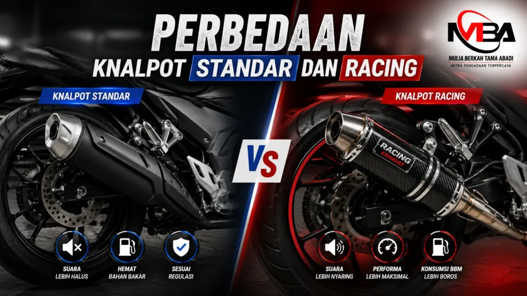 Perbedaan knalpot standar dan racing pada motor dengan tampilan perbandingan keduanya