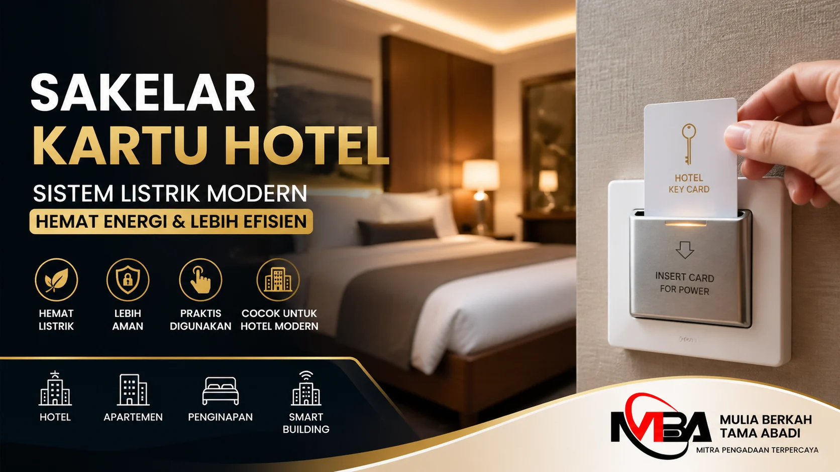 Sakelar kartu hotel modern untuk sistem listrik otomatis dan hemat energi