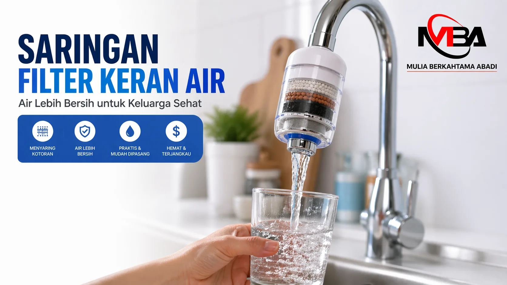 Saringan filter keran air pada ujung keran untuk menyaring kotoran dan menghasilkan air lebih bersih