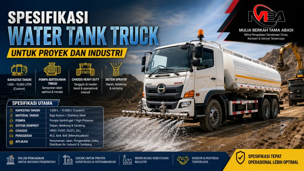 Spesifikasi mobil water tank truck untuk proyek konstruksi dan industri