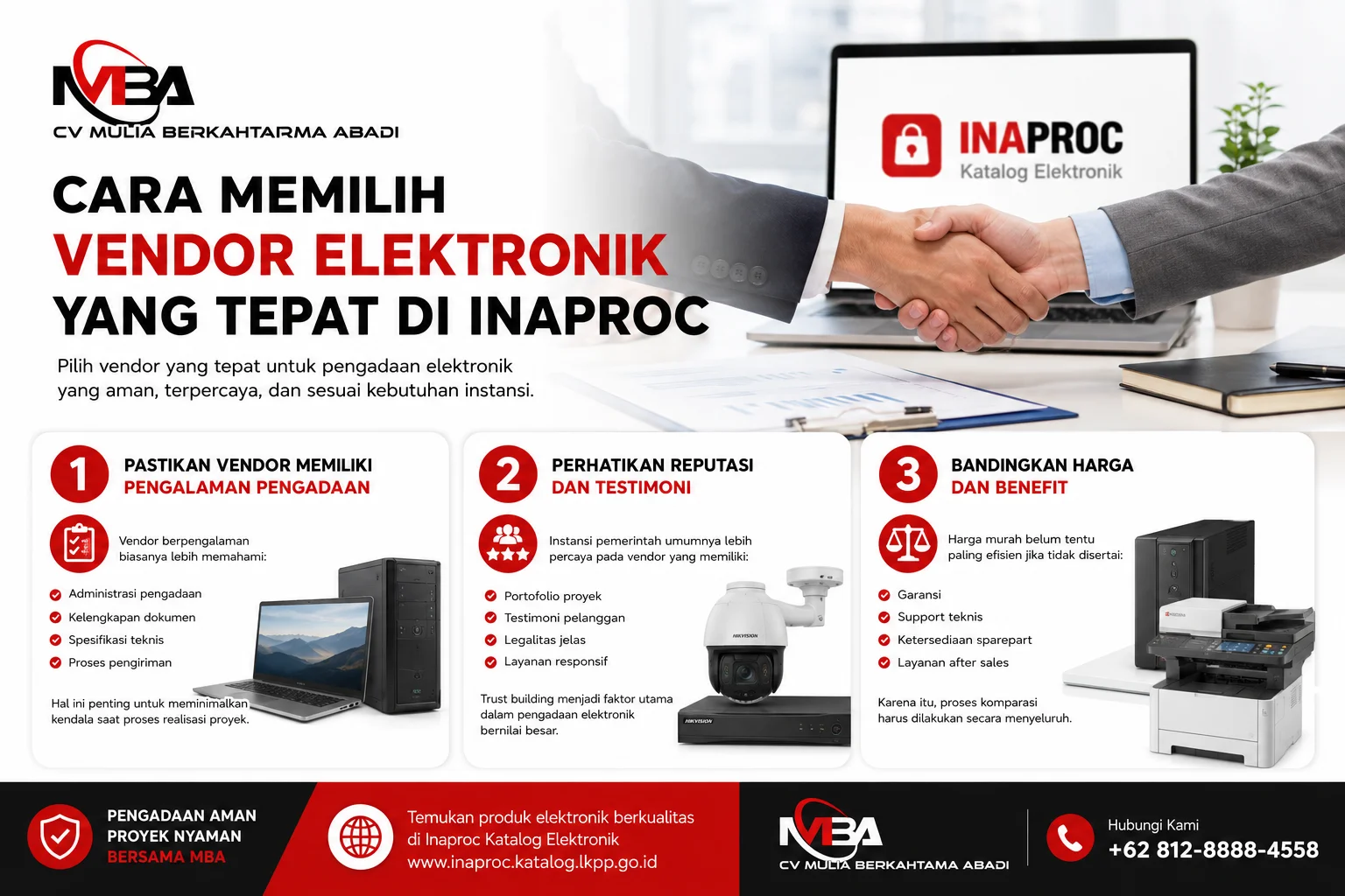 Cara memilih vendor elektronik yang tepat di Inaproc untuk pengadaan instansi bersama CV Mulia Berkahtama Abadi