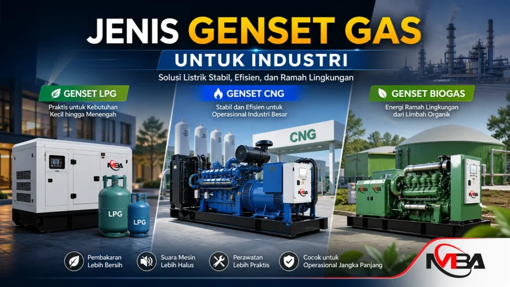 Jenis genset gas untuk industri seperti LPG CNG dan biogas
