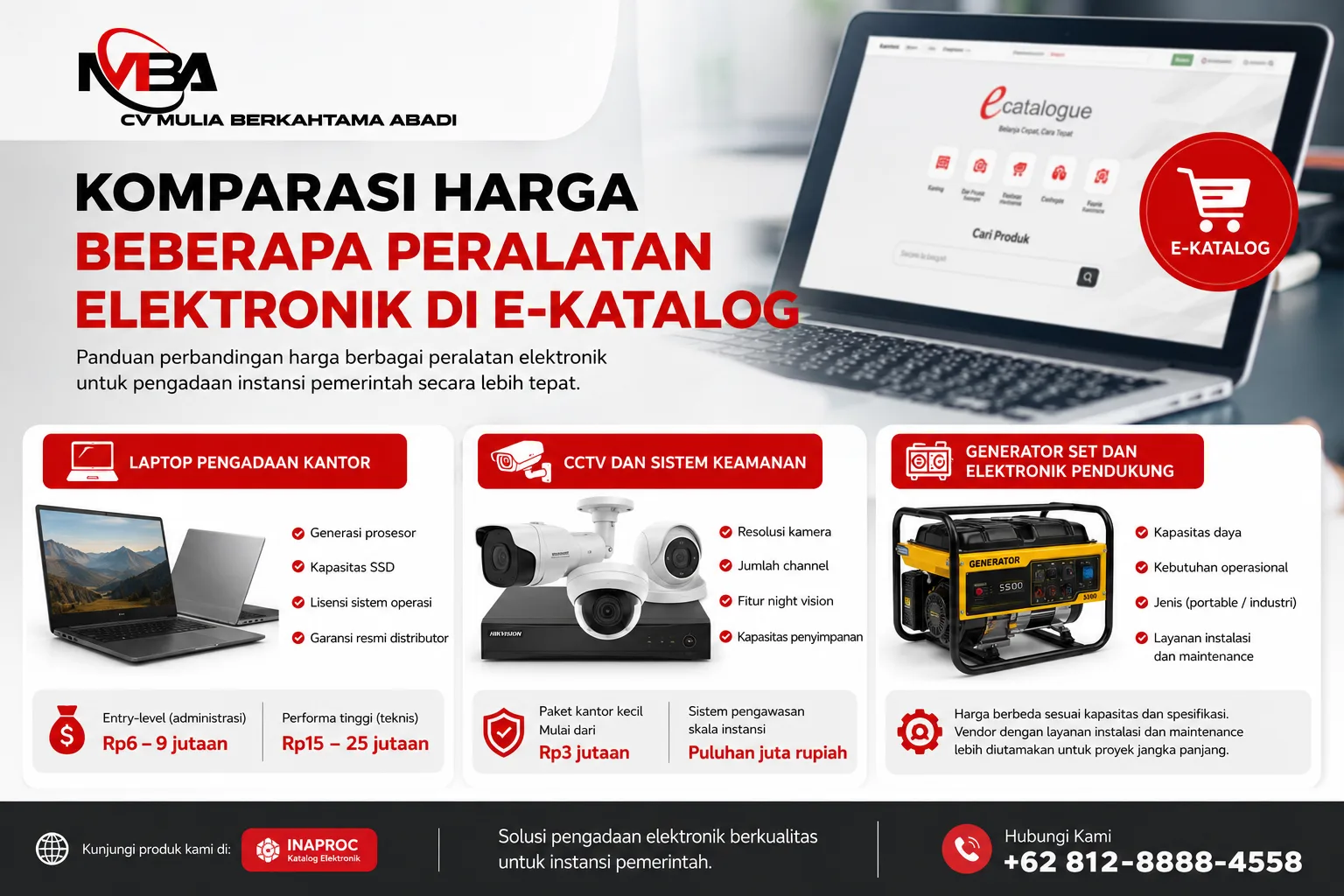 Komparasi harga beberapa peralatan elektronik di E-Katalog untuk pengadaan instansi oleh CV Mulia Berkahtama Abadi