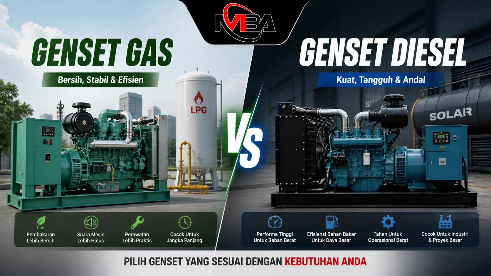 Perbedaan Genset Gas dan Diesel Paling Efektif