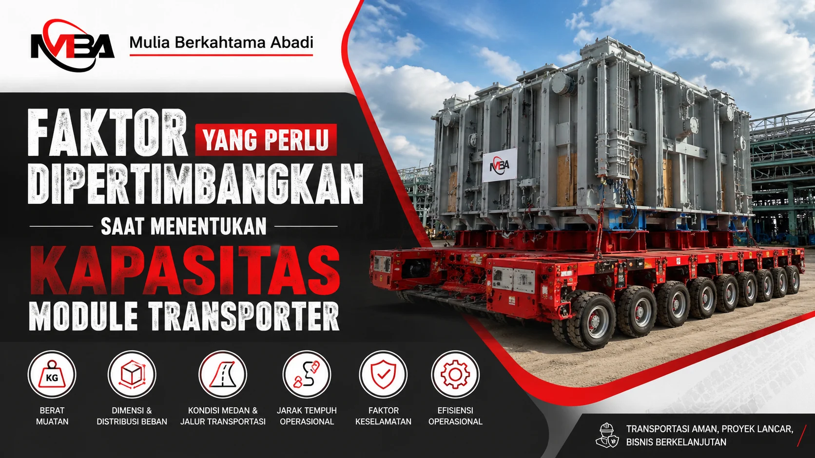 Ilustrasi gambar faktor yang perlu dipertimbangkan saat menentukan kapasitas module transporter untuk transportasi beban berat yang aman dan efisien