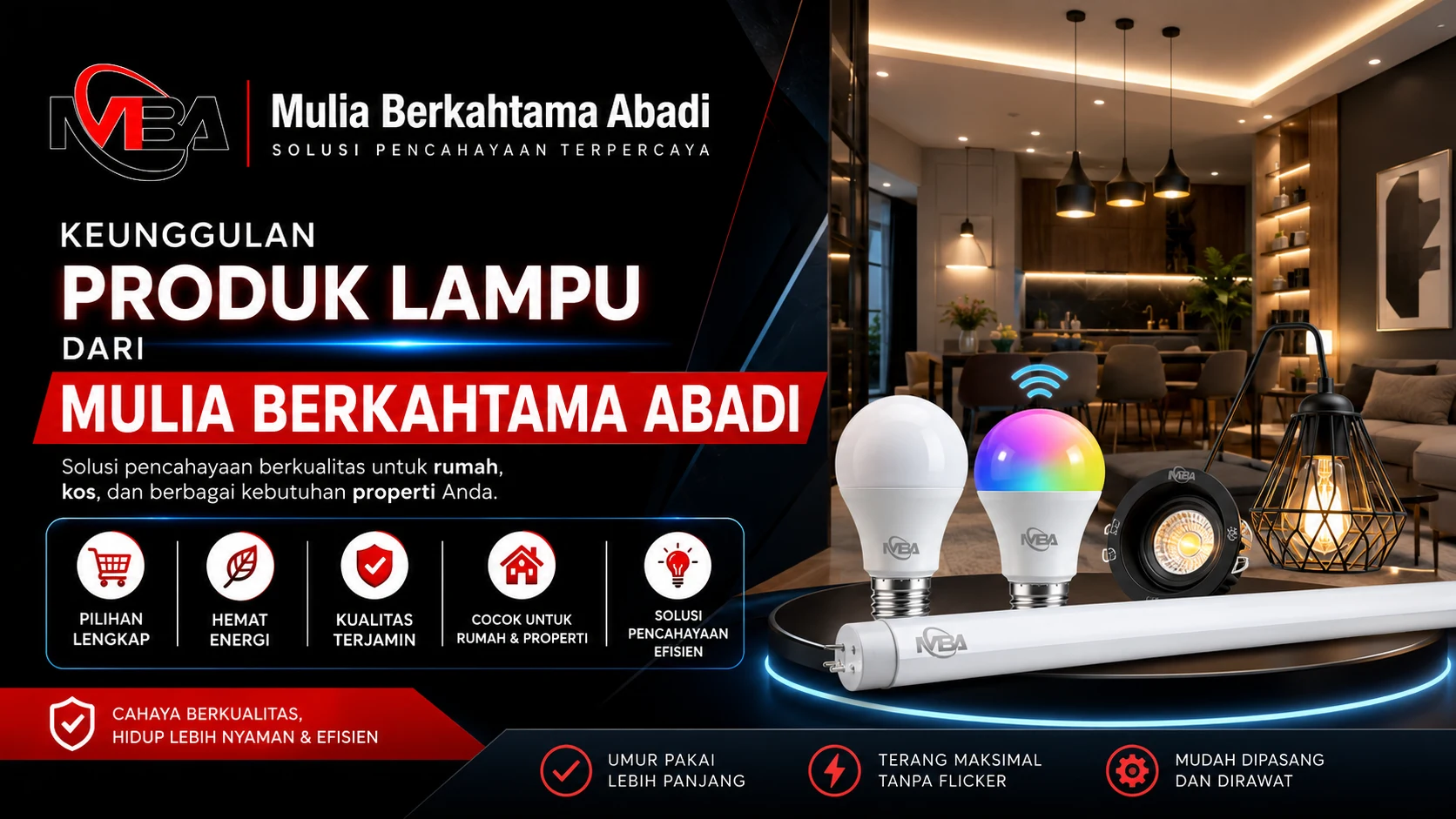keunggulan produk lampu dari Mulia Berkahtama Abadi untuk solusi pencahayaan rumah dan properti.