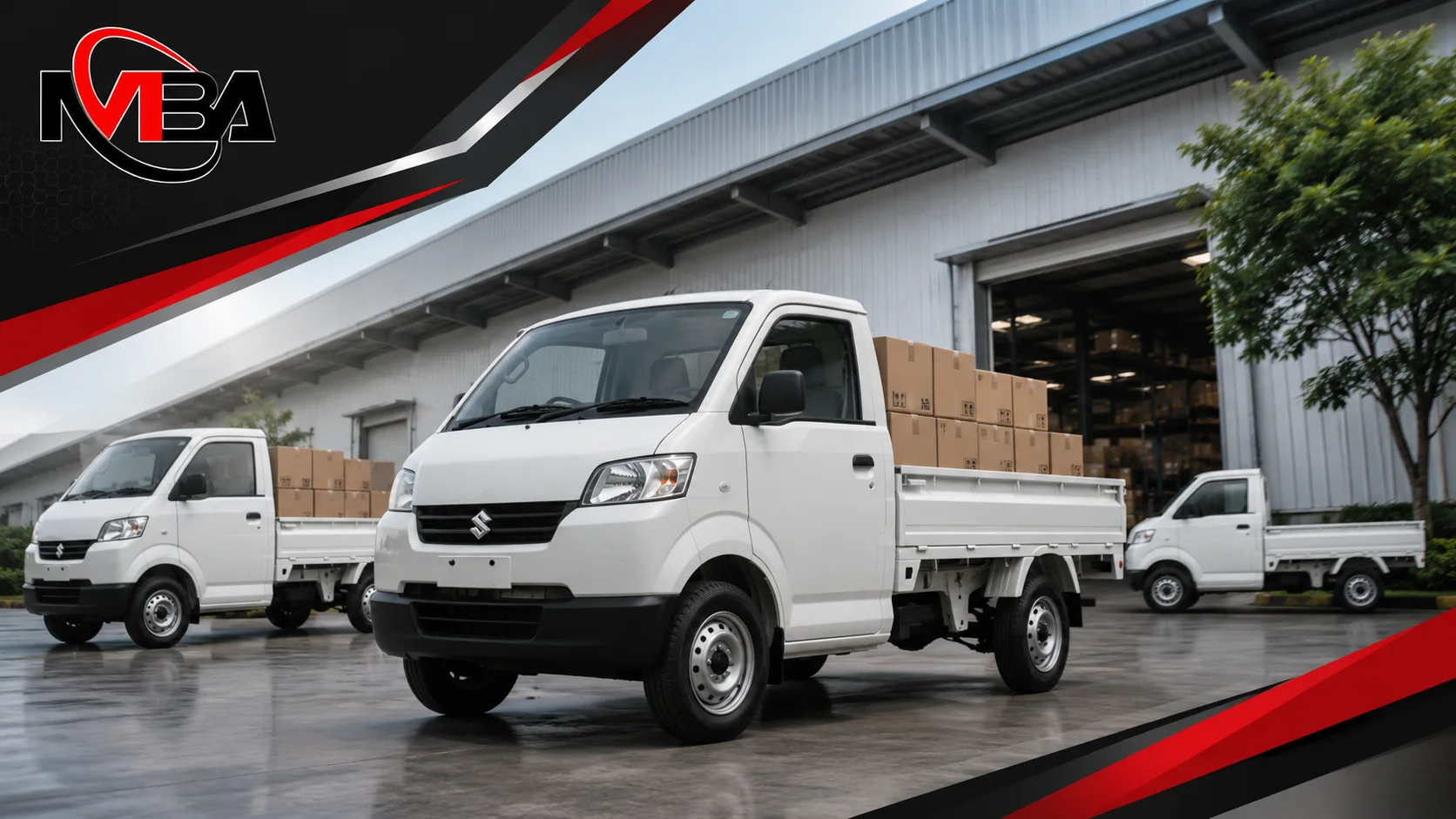 Banner kendaraan pick up Mulia Berkahtama Abadi yang menampilkan armada pick up untuk mendukung pengadaan logistik dan operasional instansi pemerintah melalui Inaproc.
