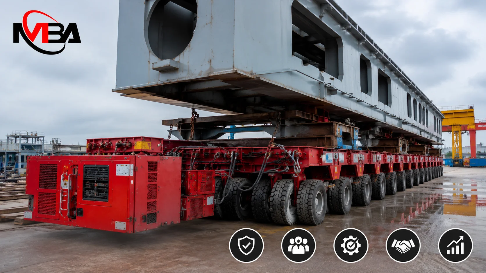 Module transporter berkapasitas besar untuk mendukung pemindahan struktur dan komponen berat pada proyek infrastruktur serta konstruksi skala besar.