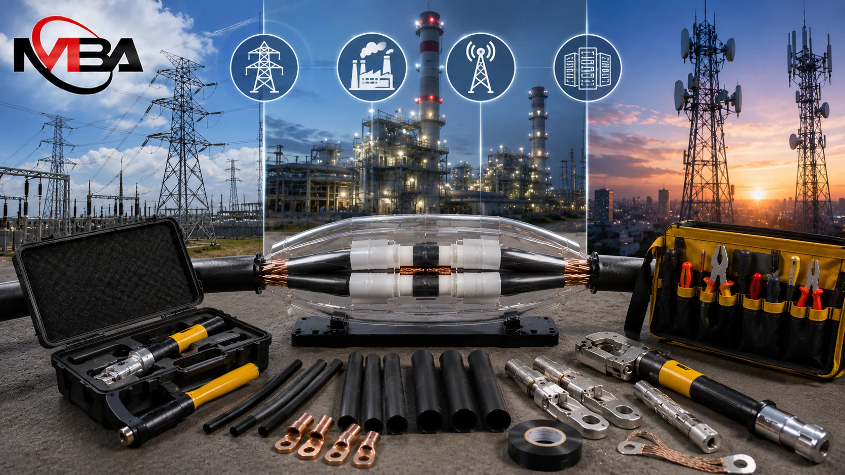 Peralatan cable splicer dan material penyambungan kabel untuk berbagai kebutuhan jaringan listrik, telekomunikasi, dan infrastruktur industri.