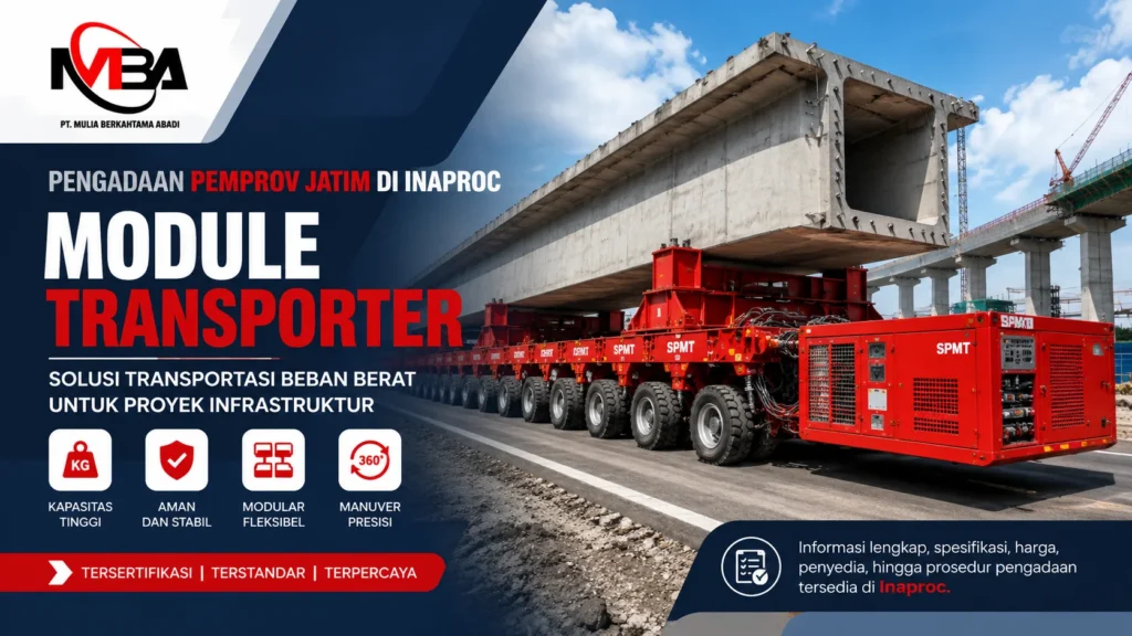 Module transporter mengangkut girder beton besar pada proyek infrastruktur sebagai ilustrasi pengadaan Pemprov Jatim di Inaproc.