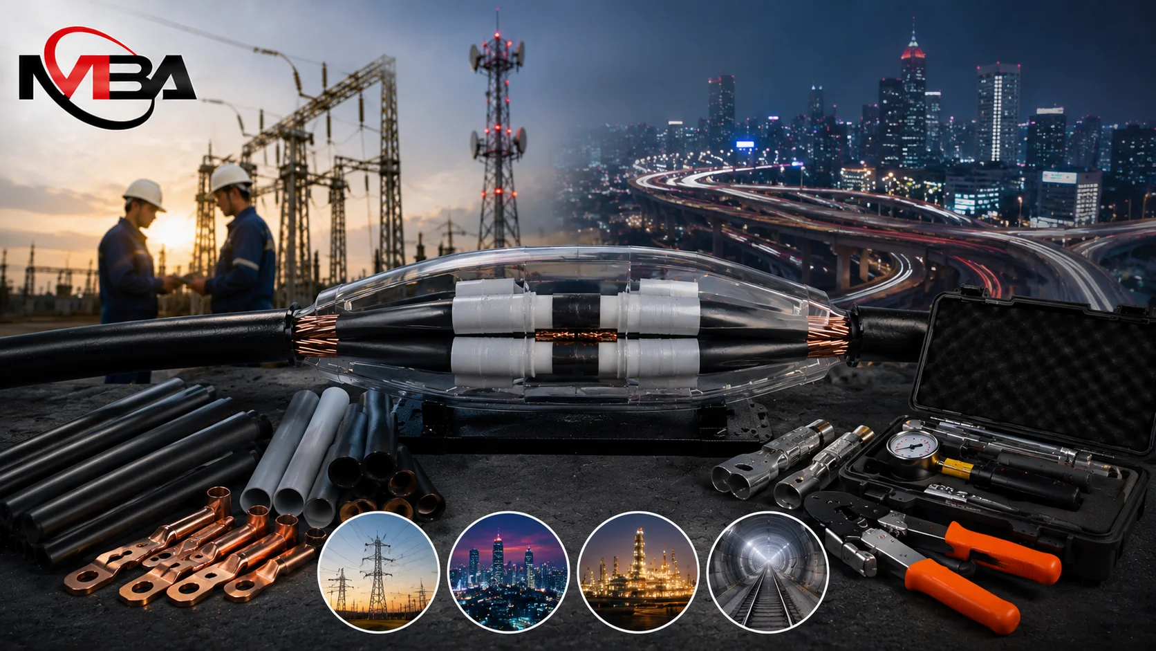 Cable splicer beserta peralatan penyambungan kabel listrik yang digunakan untuk mendukung keandalan jaringan energi dan infrastruktur modern.
