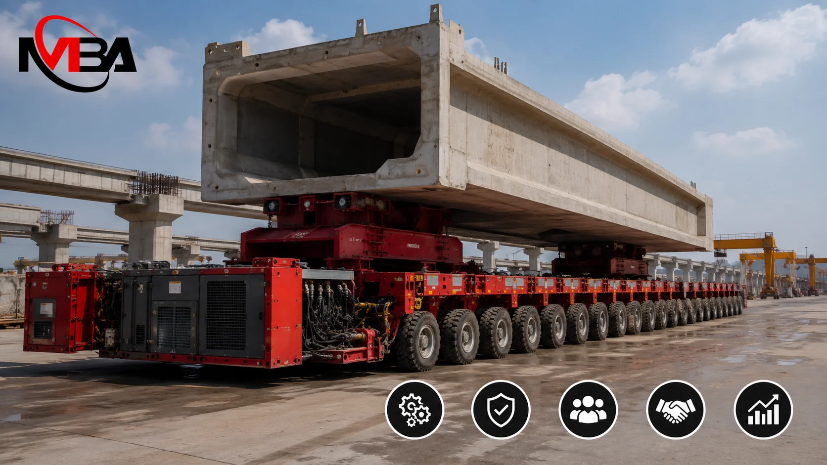 Module transporter berkapasitas besar yang digunakan untuk memindahkan struktur infrastruktur berat pada proyek konstruksi modern dan pembangunan skala besar.