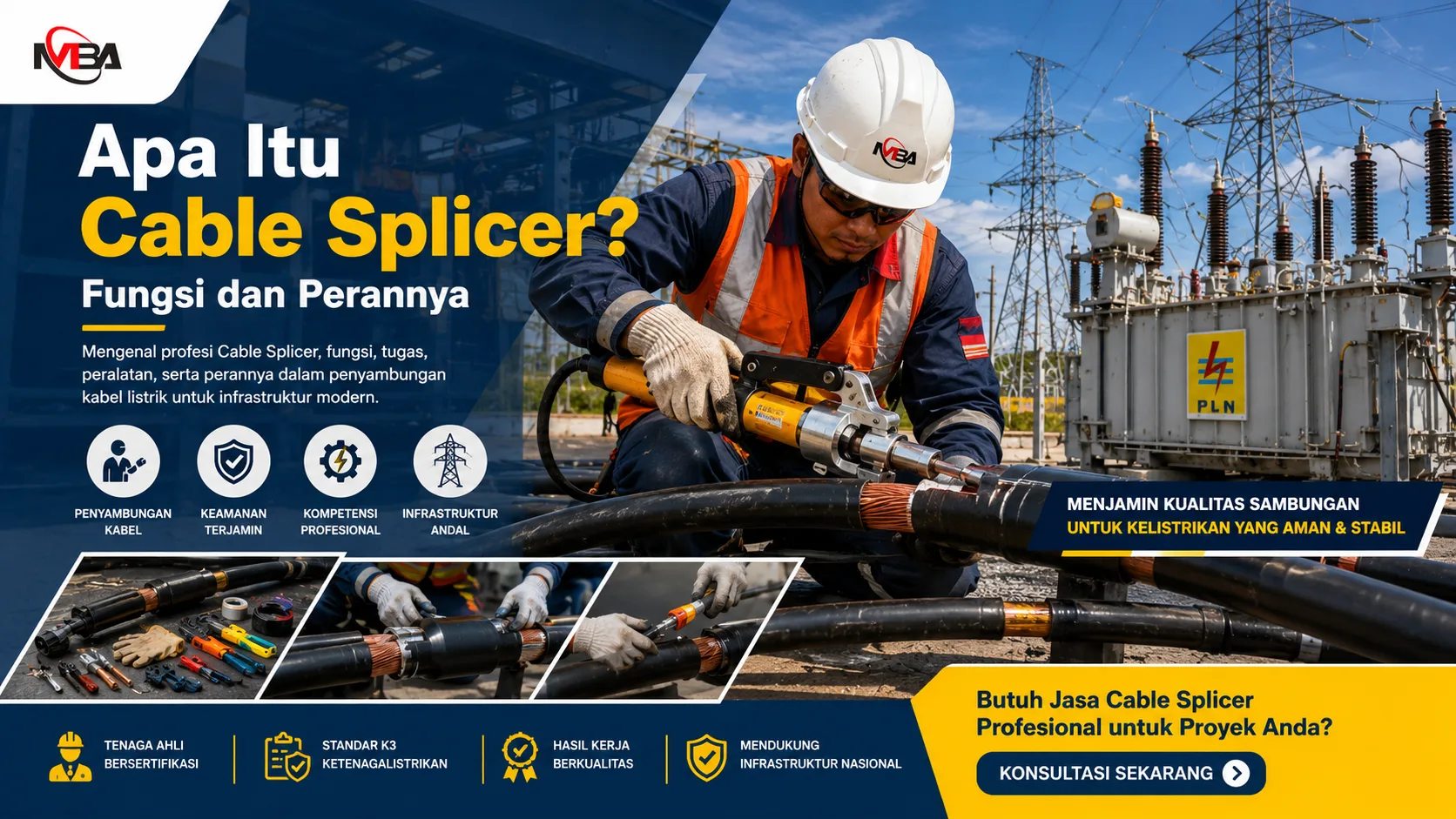 Apa Itu Cable Splicer? Teknisi profesional melakukan penyambungan kabel listrik pada infrastruktur kelistrikan modern