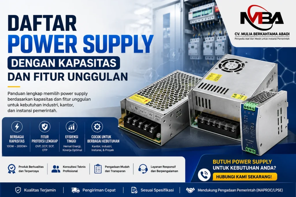 Daftar power supply dengan kapasitas dan fitur unggulan untuk kebutuhan industri, kantor, dan instansi pemerintah