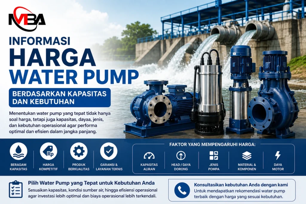 Informasi harga water pump berdasarkan kapasitas dan kebutuhan untuk industri, irigasi, pengelolaan air, dan proyek infrastruktur dengan berbagai jenis pompa air