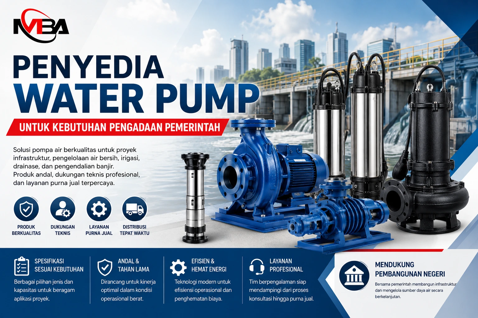Penyedia water pump untuk kebutuhan pengadaan pemerintah dengan solusi pompa air industri, irigasi, drainase, dan infrastruktur pengelolaan sumber daya air