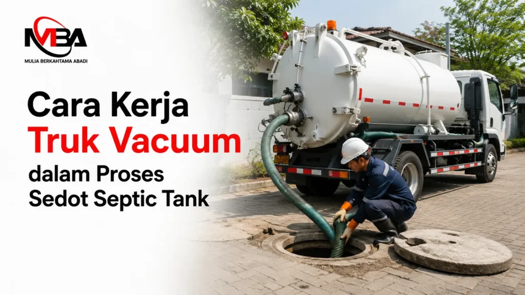 Edukasi panduan cara kerja truk vacuum dalam proses sedot septic tank dan penanganan limbah dari PT Mulia Berkahtama Abadi.