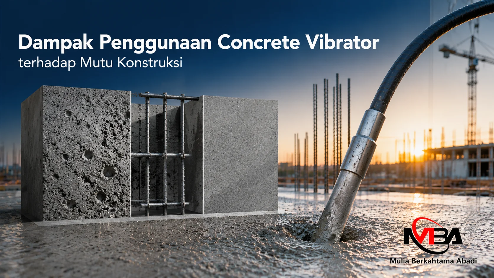Concrete vibrator digunakan untuk memadatkan beton pada proses pengecoran guna meningkatkan mutu konstruksi.
