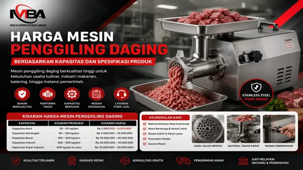 Harga mesin penggiling daging berdasarkan kapasitas dan spesifikasi produk untuk kebutuhan industri dan pengolahan pangan – Mulia Berkhatama Abadi