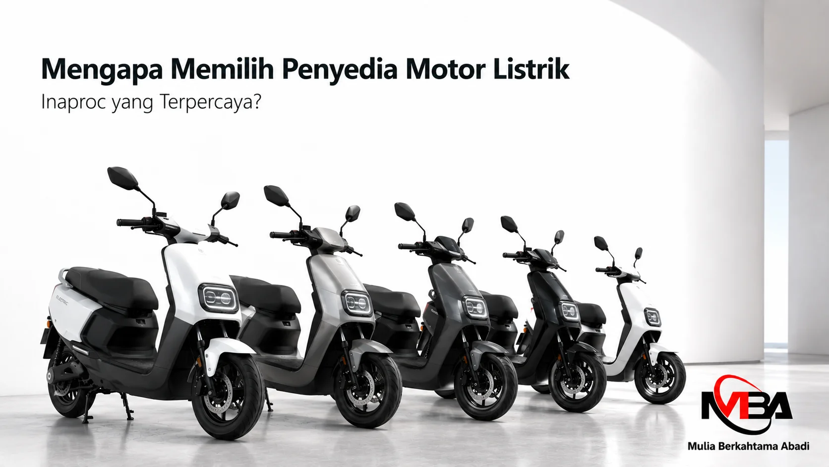 Deretan motor listrik modern sebagai kendaraan operasional yang tersedia untuk pengadaan instansi pemerintah melalui INAPROC.