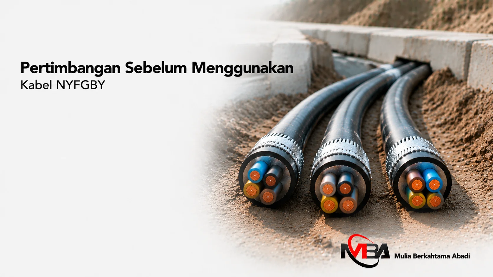 Kabel NYFGBY dengan lapisan armour untuk instalasi listrik bawah tanah yang aman dan tahan tekanan mekanis.