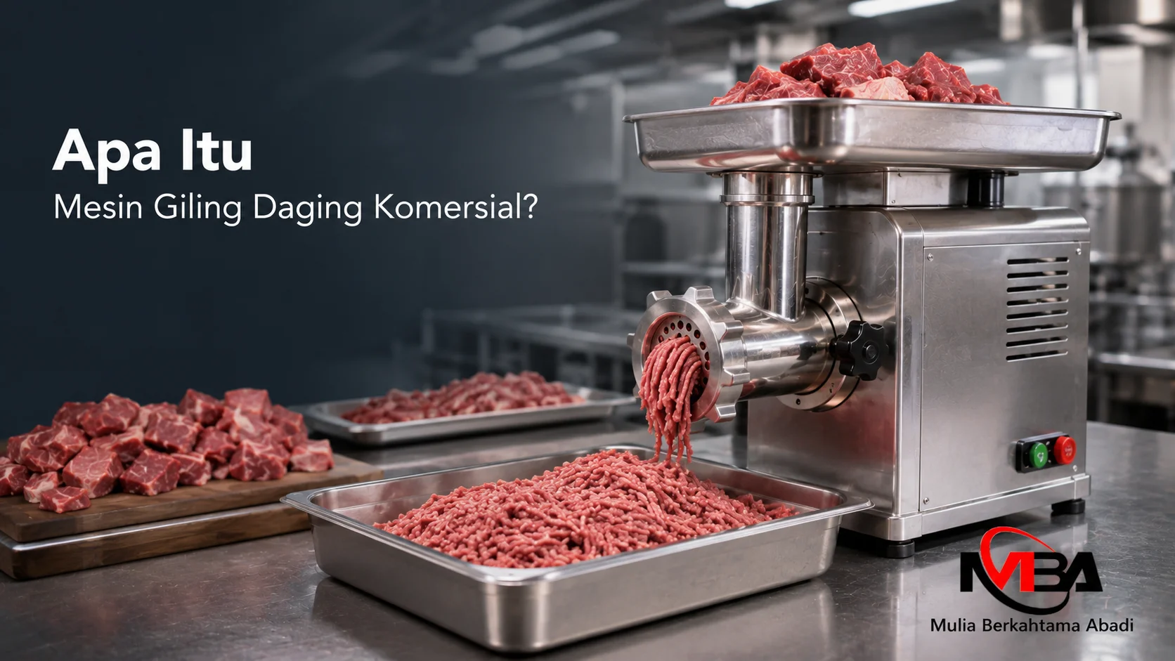 Mesin giling daging komersial stainless steel untuk pengolahan daging berkapasitas tinggi.