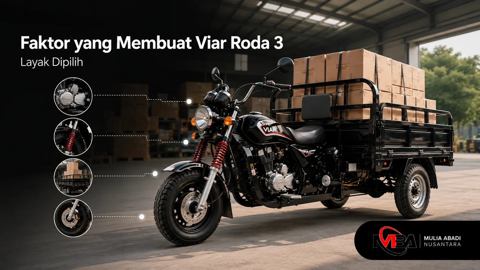 Viar Roda 3 dengan kapasitas angkut dan spesifikasi yang mendukung kebutuhan operasional.