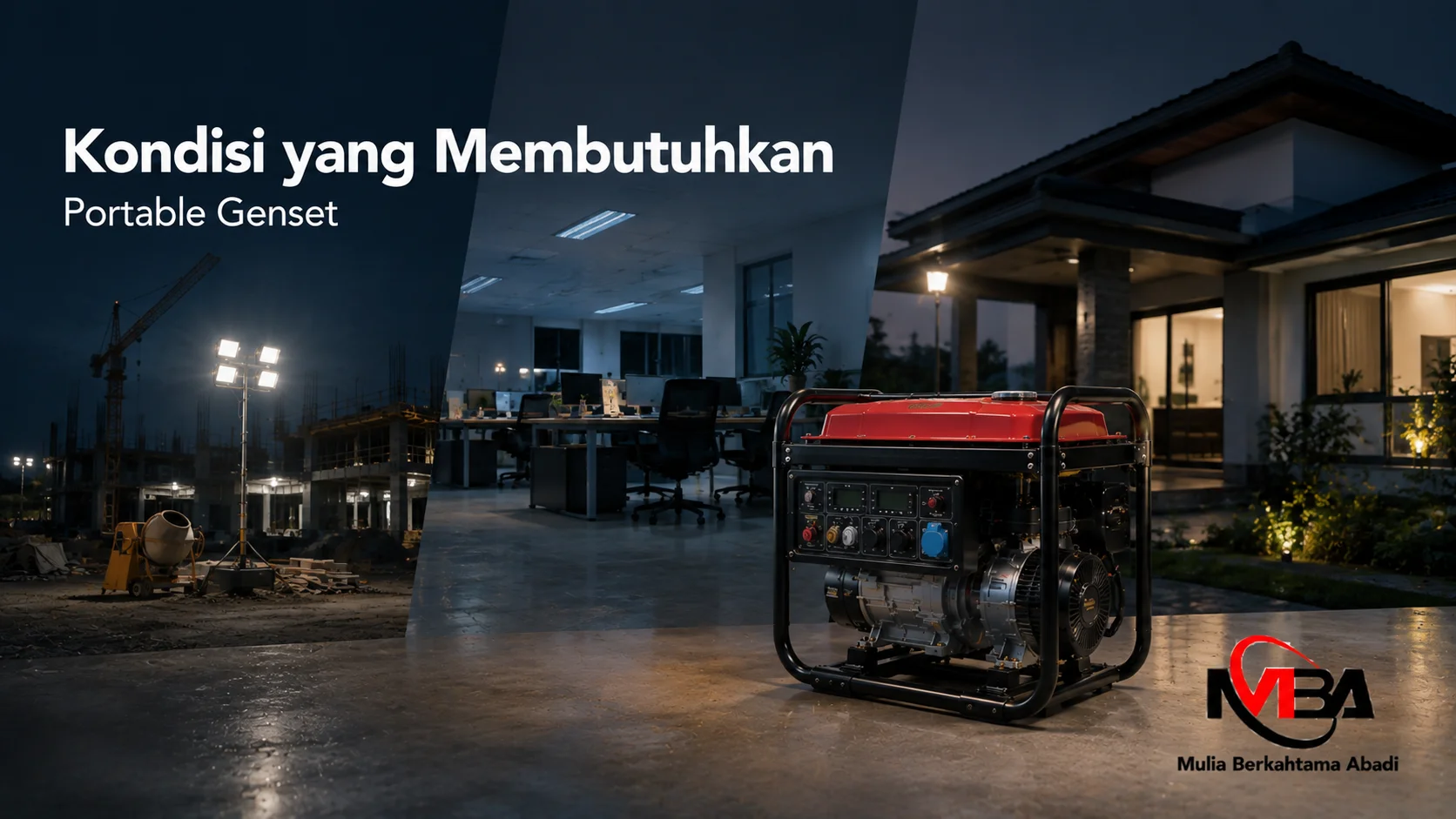 Portable genset digunakan sebagai sumber listrik cadangan untuk proyek, kantor, dan lokasi tanpa jaringan listrik.