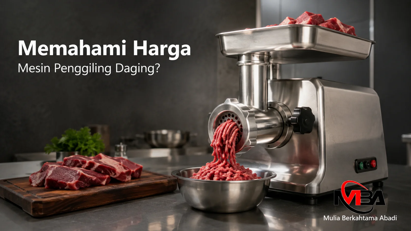 Mesin penggiling daging stainless steel untuk kebutuhan pengolahan daging skala usaha dan industri.